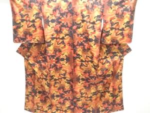 葉模様織出し本場泥大島紬着物